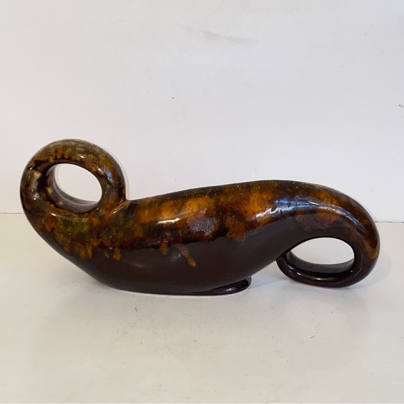 Vintage MCM Enchanto Company Burbank Calif Brown Drip Ceramic Console Planter - Picture 2 of 11